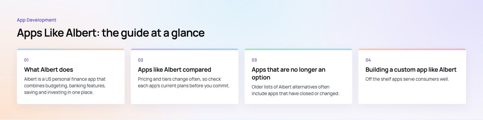 Apps Like Albert: The Best Money Management Alternatives: the main points, a Codeeo diagram