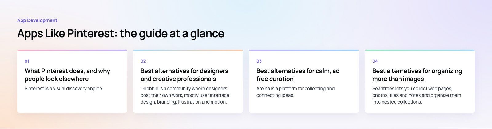 Apps Like Pinterest: The Best Alternatives by Niche: the main points, a Codeeo diagram