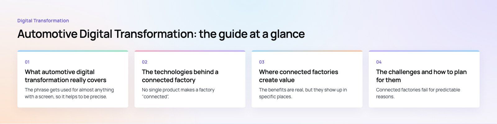 Automotive Digital Transformation: How Connected Factories Work: the main points, a Codeeo diagram