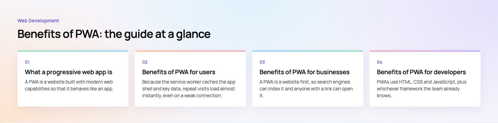 Benefits of PWA: Why Progressive Web Apps Suit Modern Products: the main points, a Codeeo diagram