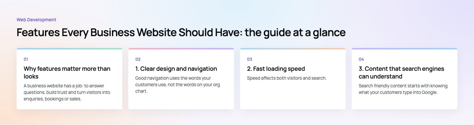Features Every Business Website Should Have: the main points, a Codeeo diagram
