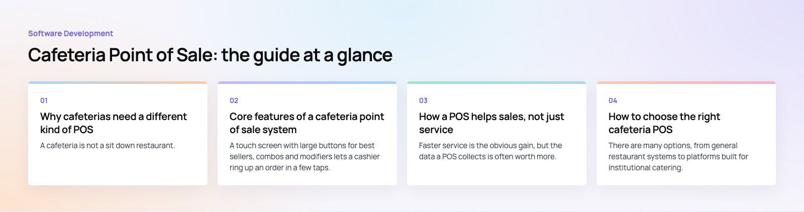 Cafeteria Point of Sale: Features, Choices and Rollout Tips: the main points, a Codeeo diagram