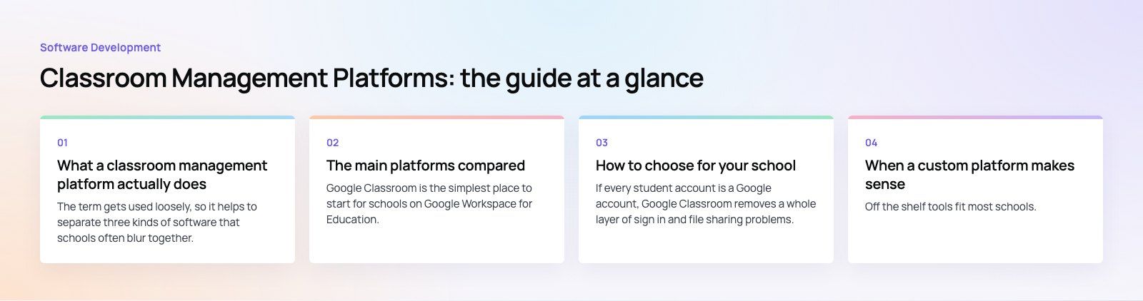 Classroom Management Platforms: How Schools Should Choose: the main points, a Codeeo diagram