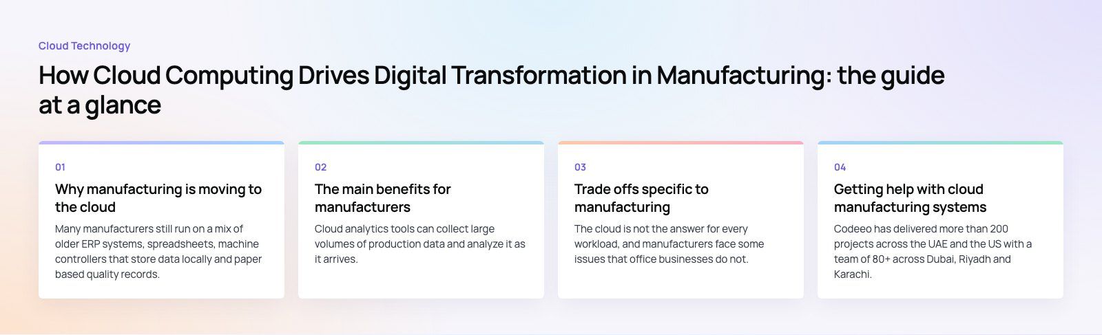 How Cloud Computing Drives Digital Transformation in Manufacturing: the main points, a Codeeo diagram