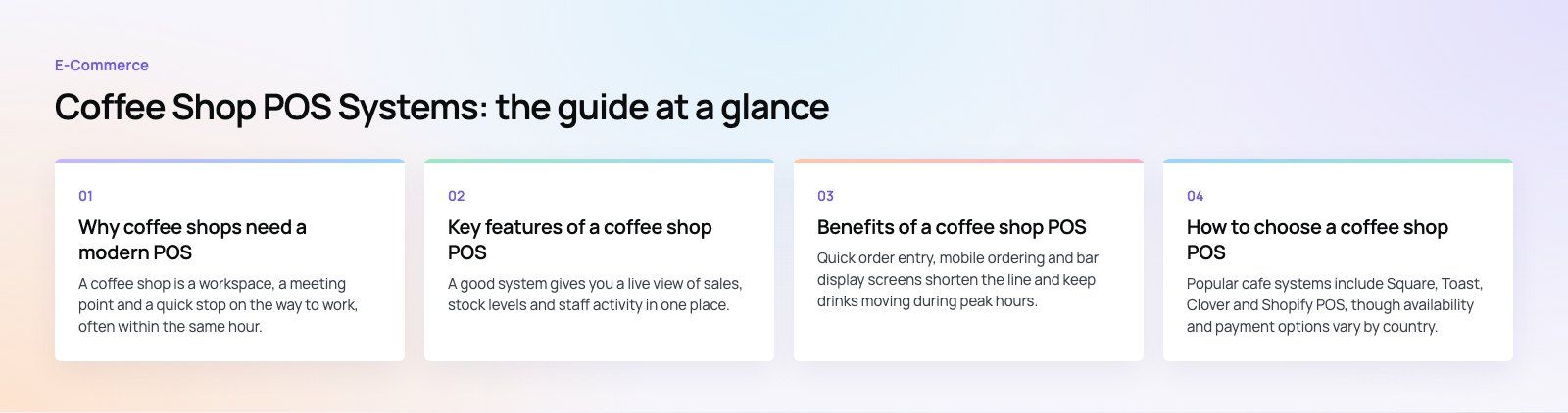 Coffee Shop POS Systems: Features, Benefits and How to Choose: the main points, a Codeeo diagram