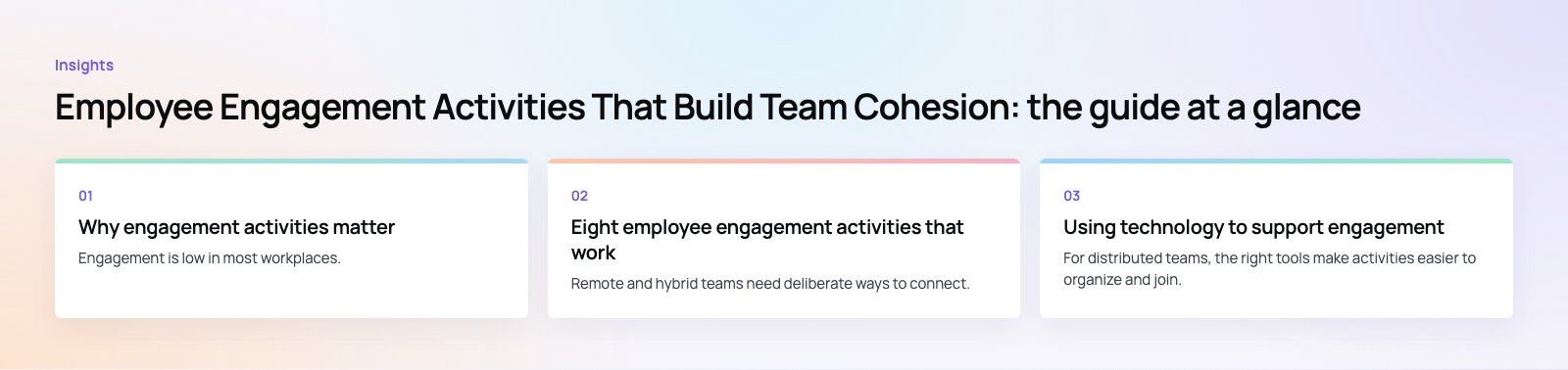 Employee Engagement Activities That Build Team Cohesion: the main points, a Codeeo diagram