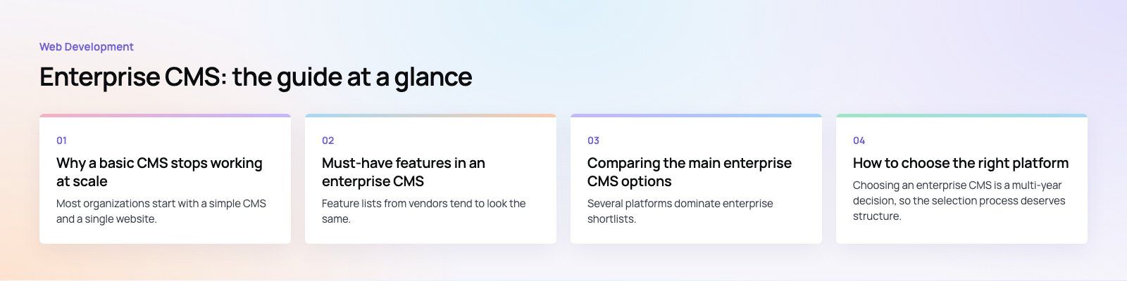 Enterprise CMS: Features, Platforms and How to Choose: the main points, a Codeeo diagram