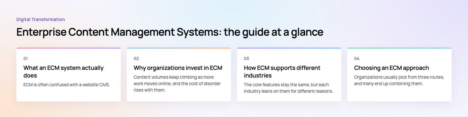 Enterprise Content Management Systems: What They Do and Why: the main points, a Codeeo diagram