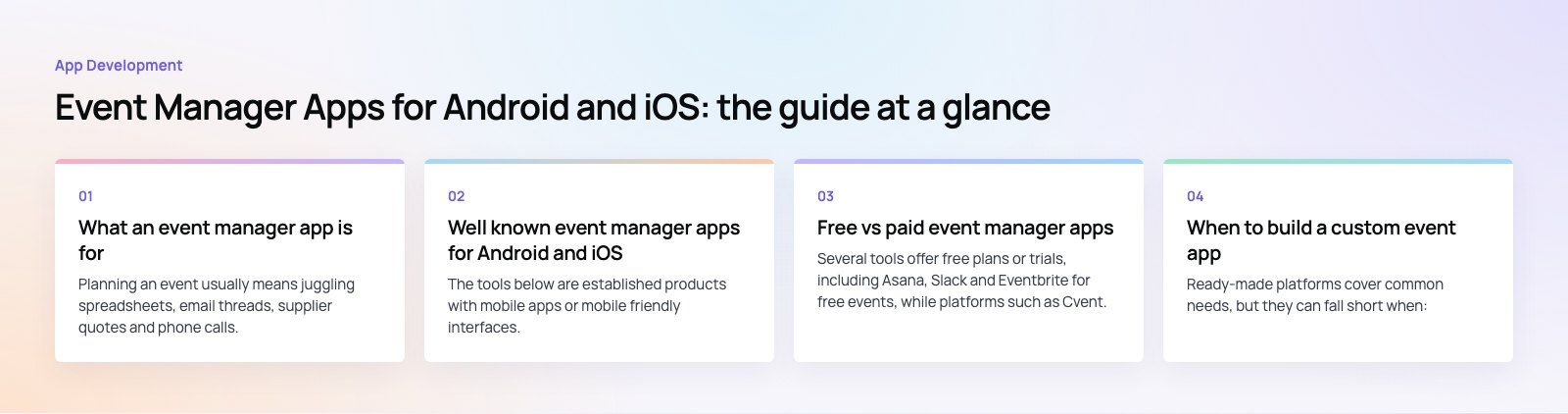 Event Manager Apps for Android and iOS: How to Choose: the main points, a Codeeo diagram
