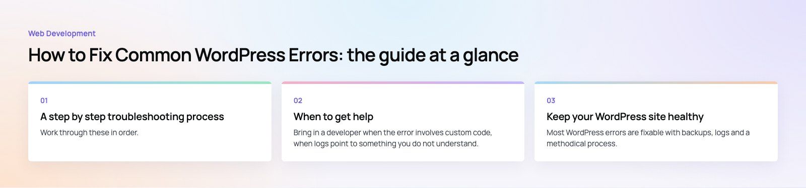 How to Fix Common WordPress Errors: A Step by Step Guide: the main points, a Codeeo diagram