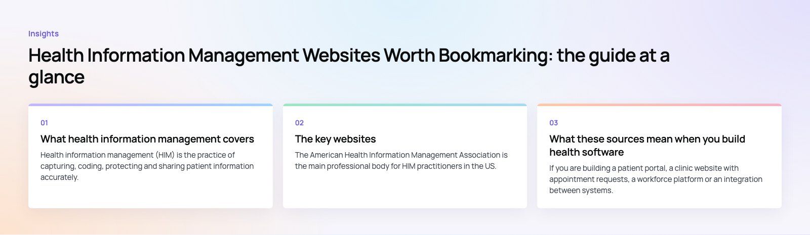 Health Information Management Websites Worth Bookmarking: the main points, a Codeeo diagram