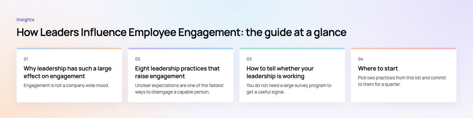 How Leaders Influence Employee Engagement: 8 Practices That Work: the main points, a Codeeo diagram