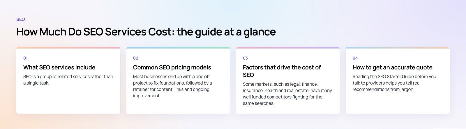 How Much Do SEO Services Cost? What Drives the Price: the main points, a Codeeo diagram