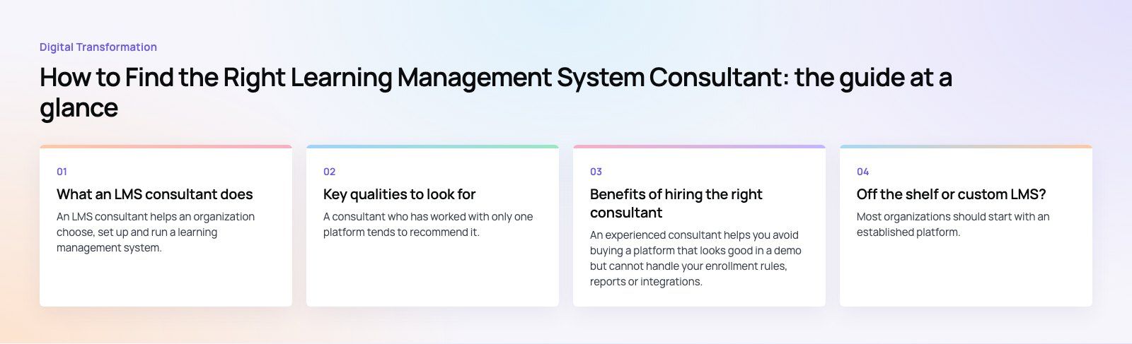 How to Find the Right Learning Management System Consultant: the main points, a Codeeo diagram