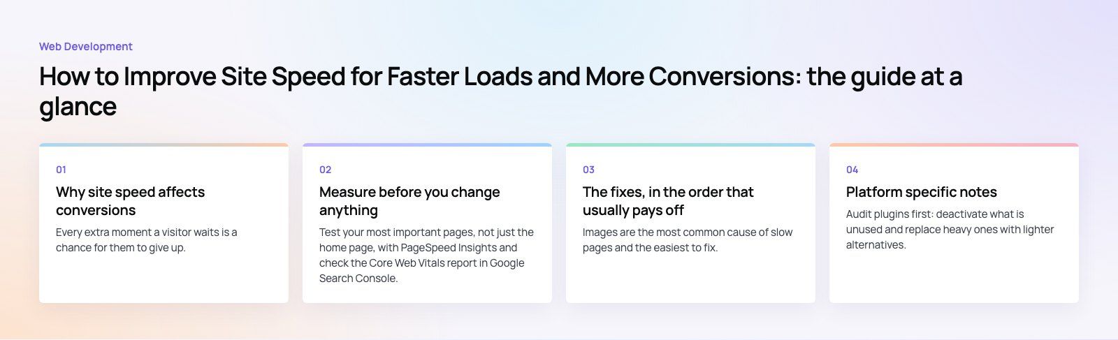 How to Improve Site Speed for Faster Loads and More Conversions: the main points, a Codeeo diagram