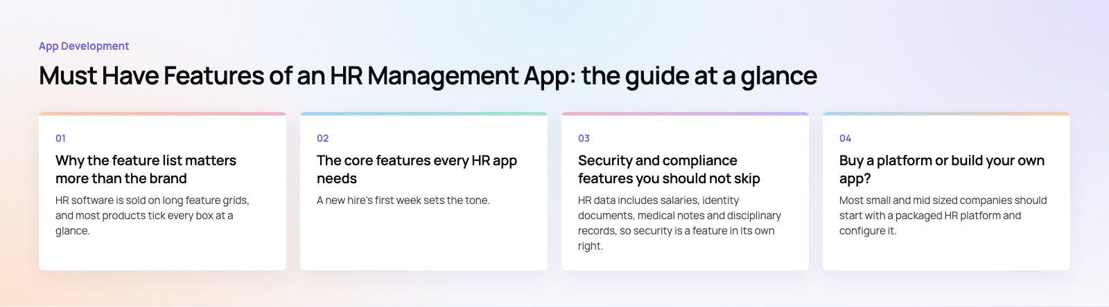 Must Have Features of an HR Management App: the main points, a Codeeo diagram