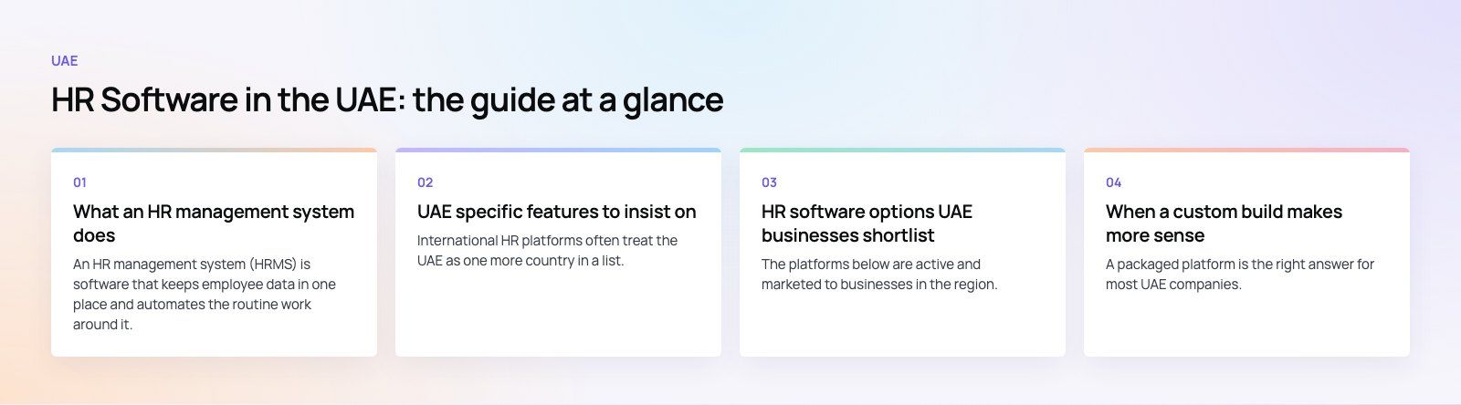 HR Software in the UAE: Features to Insist On and Who to Shortlist: the main points, a Codeeo diagram
