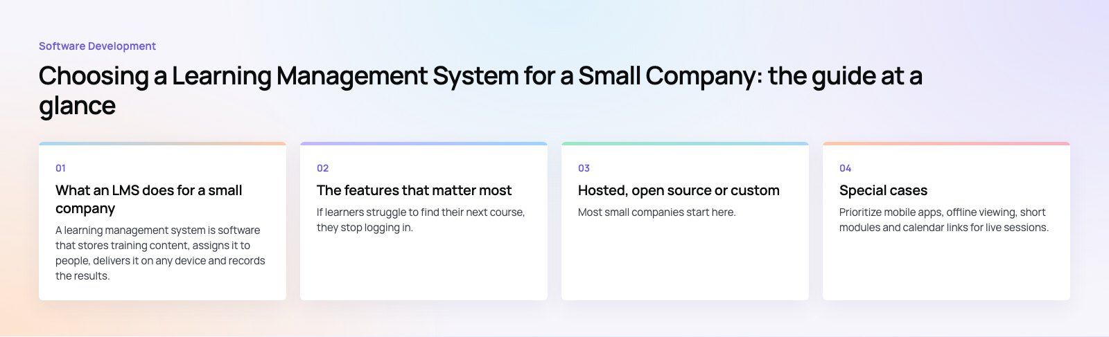 Choosing a Learning Management System for a Small Company: the main points, a Codeeo diagram
