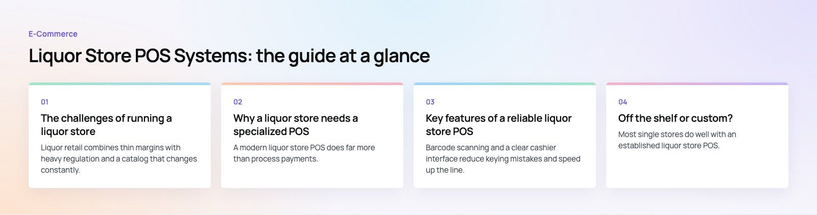 Liquor Store POS Systems: Key Features and Benefits: the main points, a Codeeo diagram