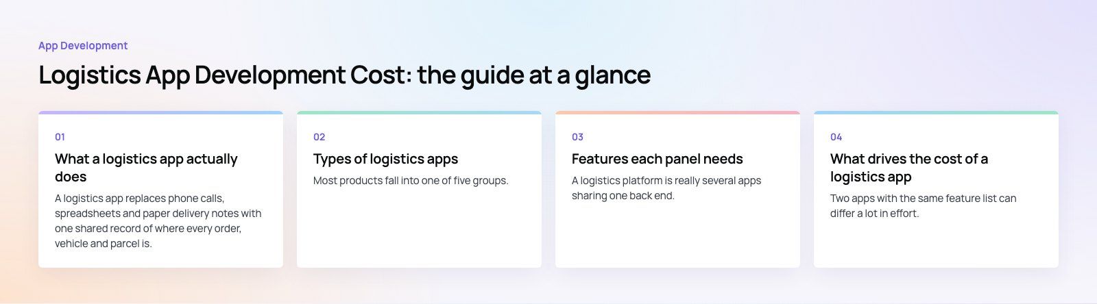 Logistics App Development Cost: What Drives the Budget: the main points, a Codeeo diagram