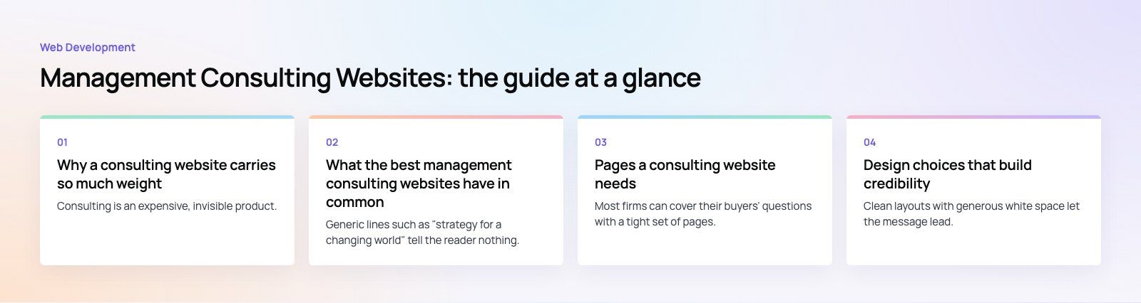 Management Consulting Websites: What the Best Ones Do Well: the main points, a Codeeo diagram