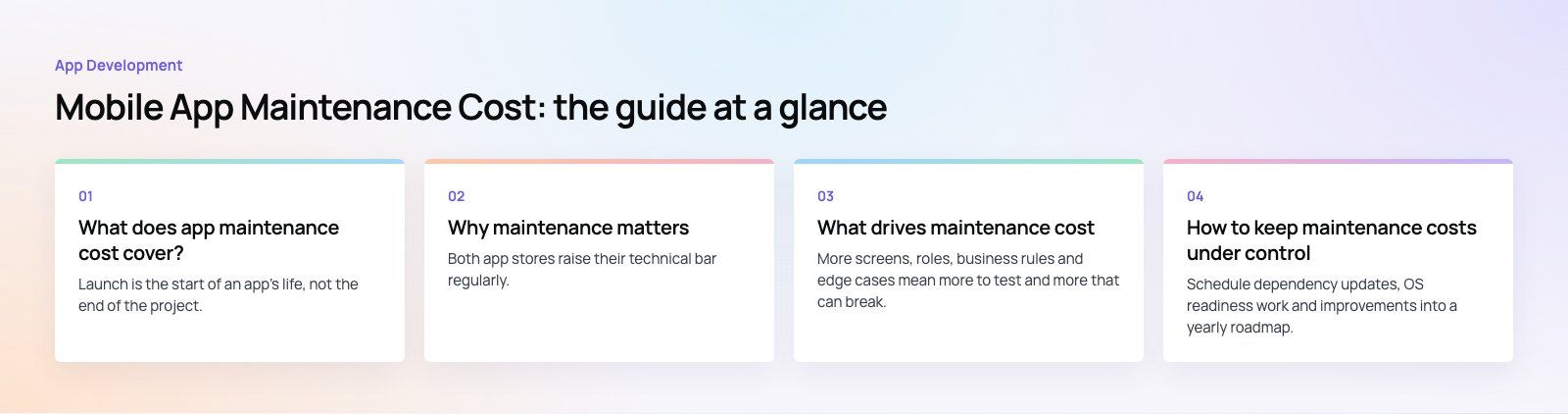 Mobile App Maintenance Cost: What Drives It and Why It Pays: the main points, a Codeeo diagram