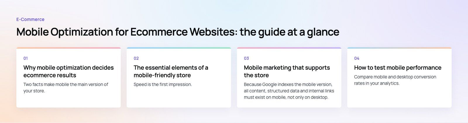 Mobile Optimization for Ecommerce Websites: What to Fix First: the main points, a Codeeo diagram