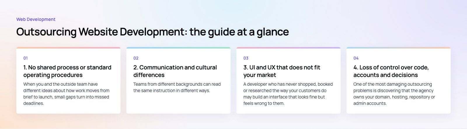 Outsourcing Website Development: Issues to Watch and How to Avoid Them: the main points, a Codeeo diagram