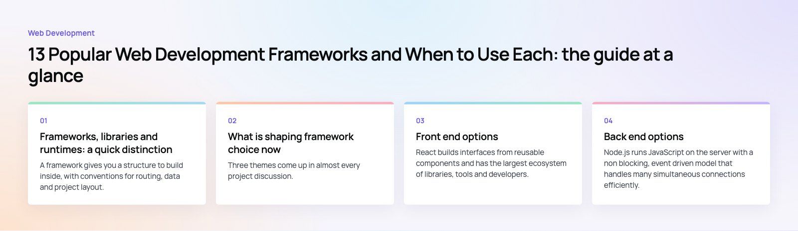 13 Popular Web Development Frameworks and When to Use Each: the main points, a Codeeo diagram