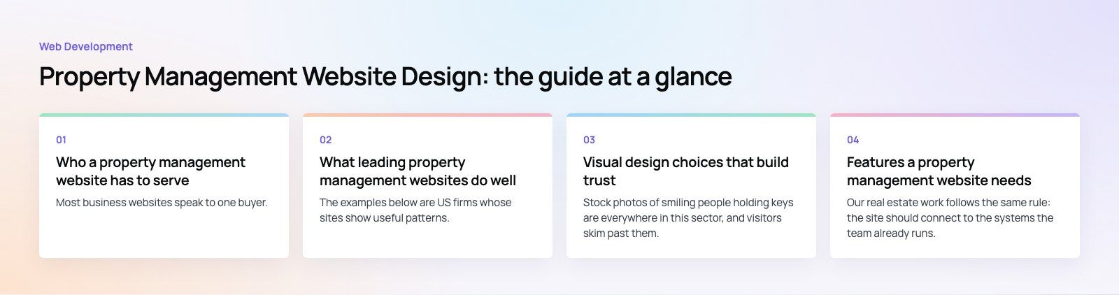Property Management Website Design: What the Best Sites Get Right: the main points, a Codeeo diagram