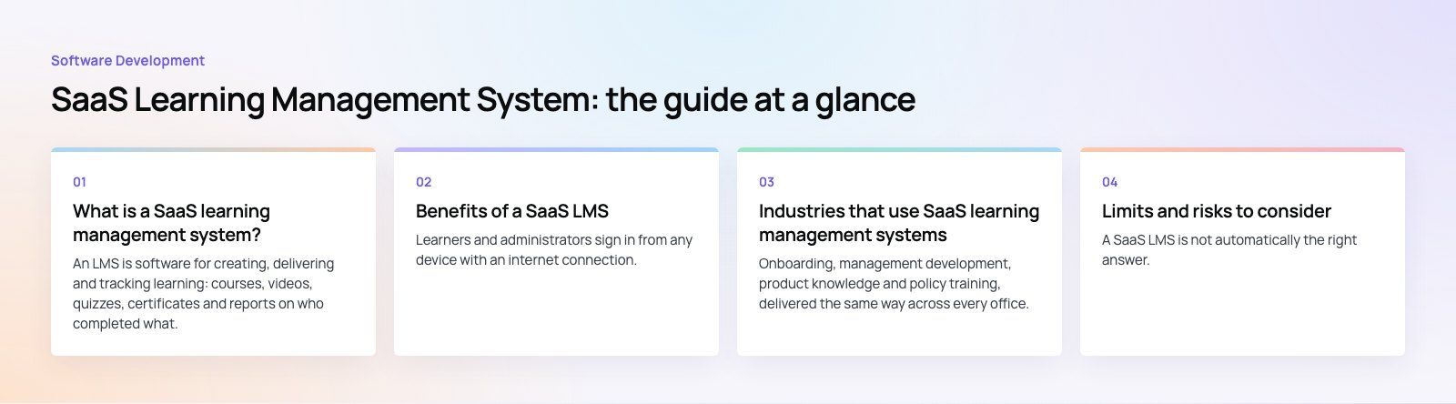 SaaS Learning Management System: Benefits, Limits and How to Choose: the main points, a Codeeo diagram
