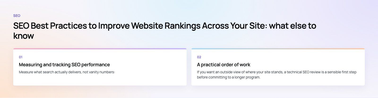SEO Best Practices to Improve Website Rankings Across Your Site: further points, a Codeeo diagram