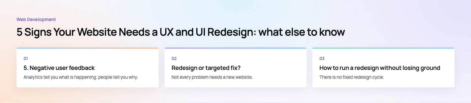 5 Signs Your Website Needs a UX and UI Redesign: further points, a Codeeo diagram