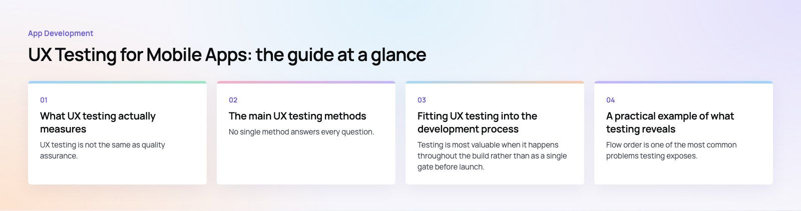 UX Testing for Mobile Apps: Methods, Timing and Common Mistakes: the main points, a Codeeo diagram