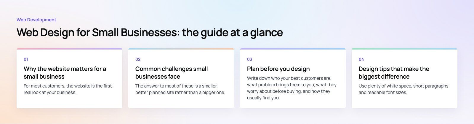 Web Design for Small Businesses: Tips and Best Practices: the main points, a Codeeo diagram