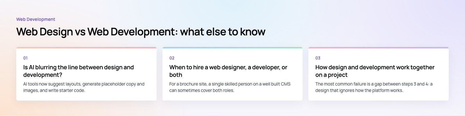 Web Design vs Web Development: Roles, Skills and Who to Hire: further points, a Codeeo diagram
