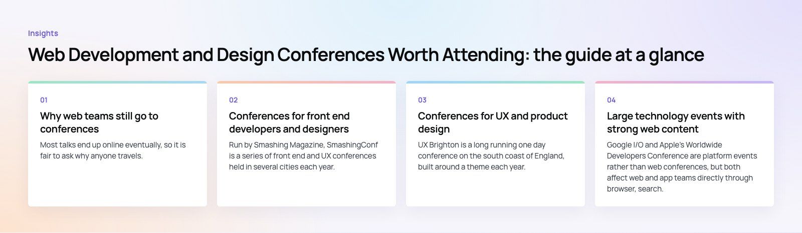 Web Development and Design Conferences Worth Attending: the main points, a Codeeo diagram