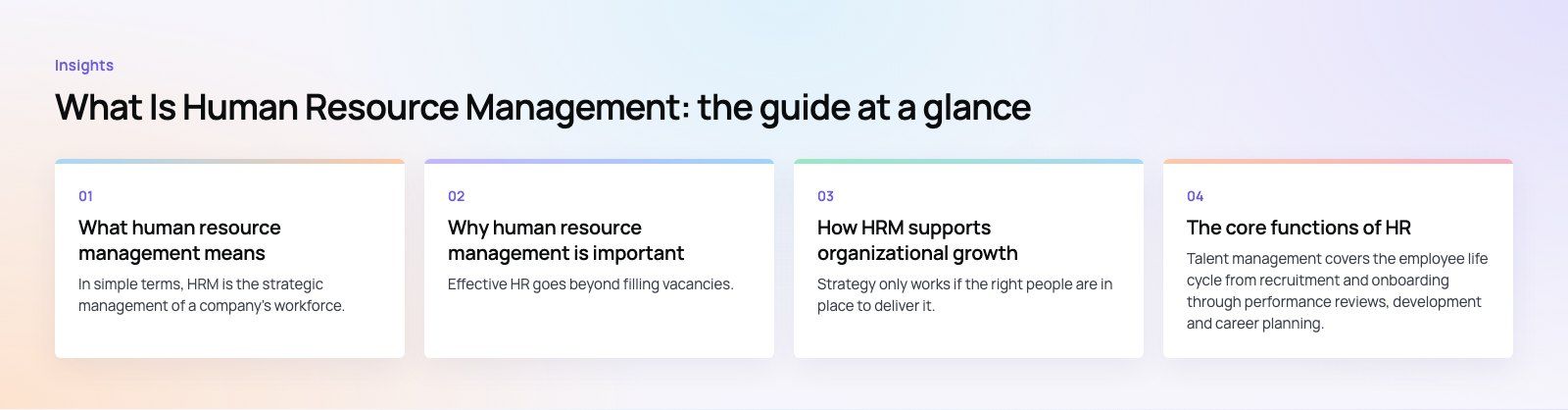 What Is Human Resource Management? Functions, Benefits and Trends: the main points, a Codeeo diagram