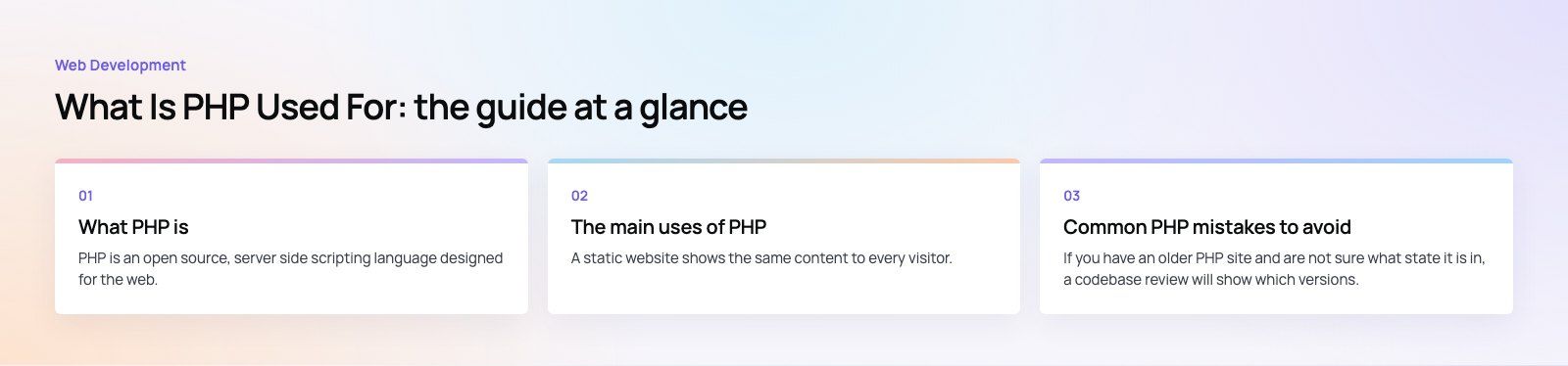 What Is PHP Used For? Main Uses and Applications: the main points, a Codeeo diagram