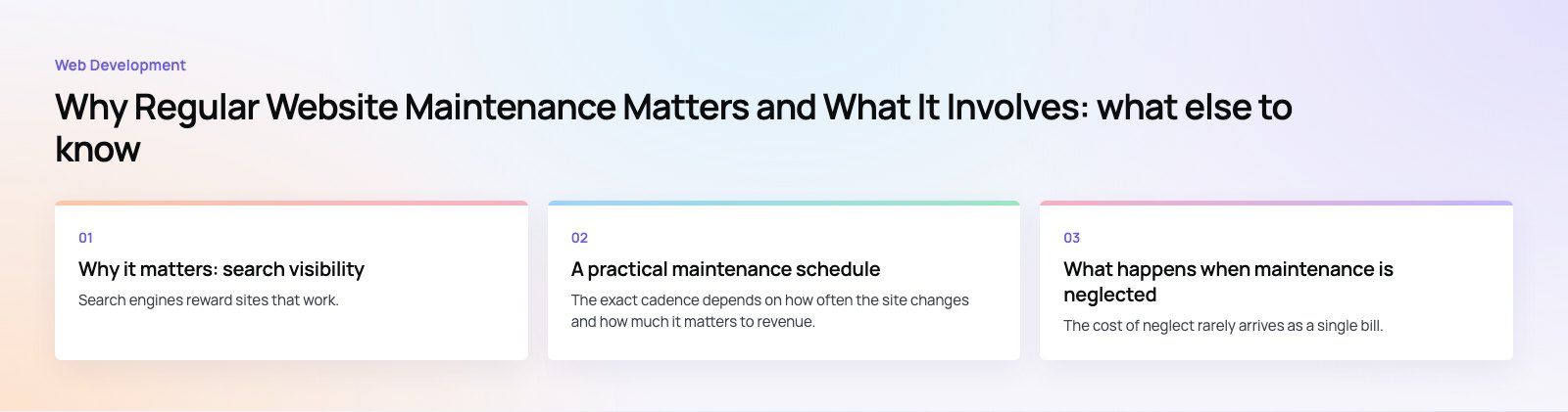 Why Regular Website Maintenance Matters and What It Involves: further points, a Codeeo diagram