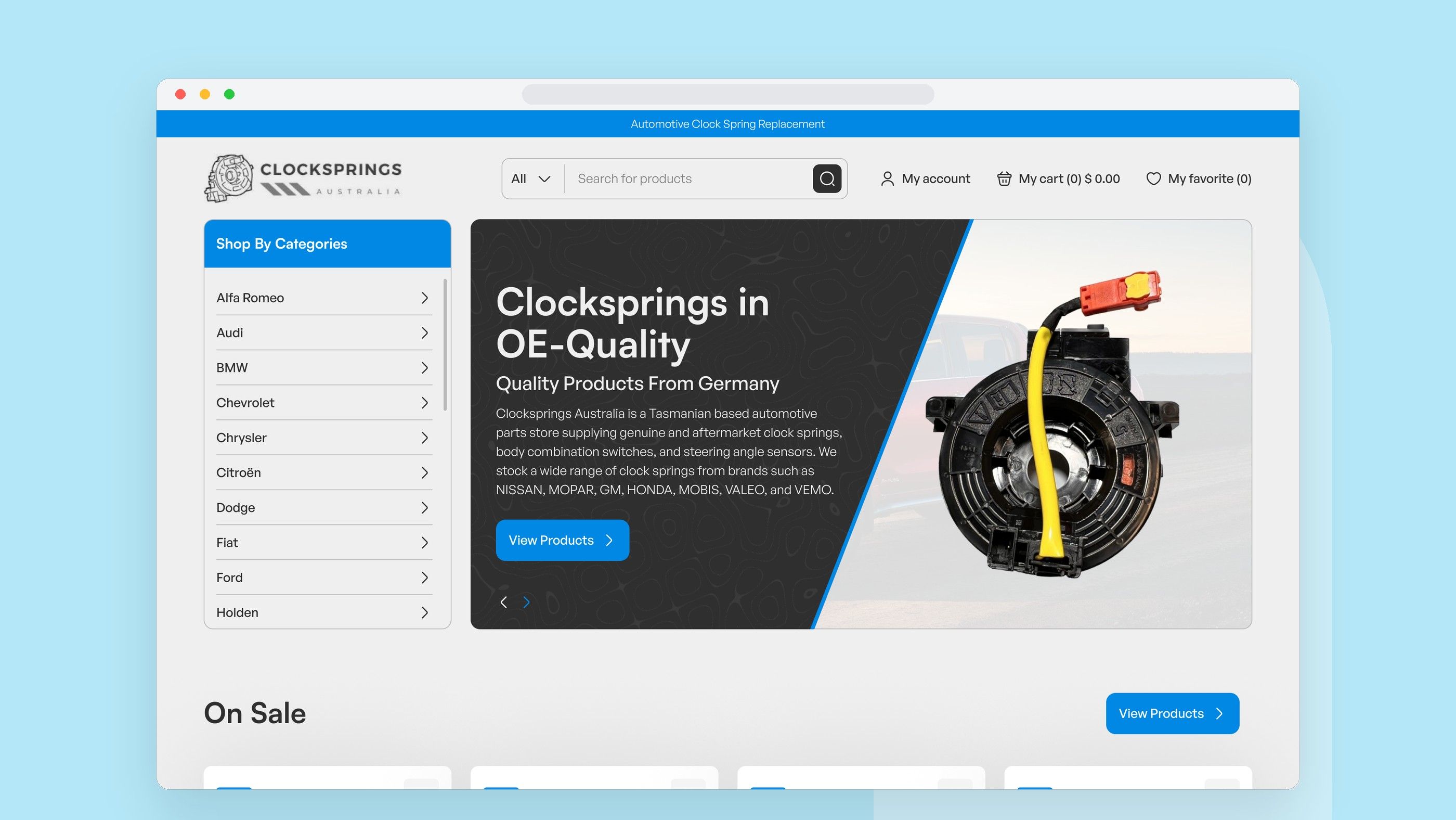 CLOCK SPRINGS AUSTRALIA: Homepage with shop by make