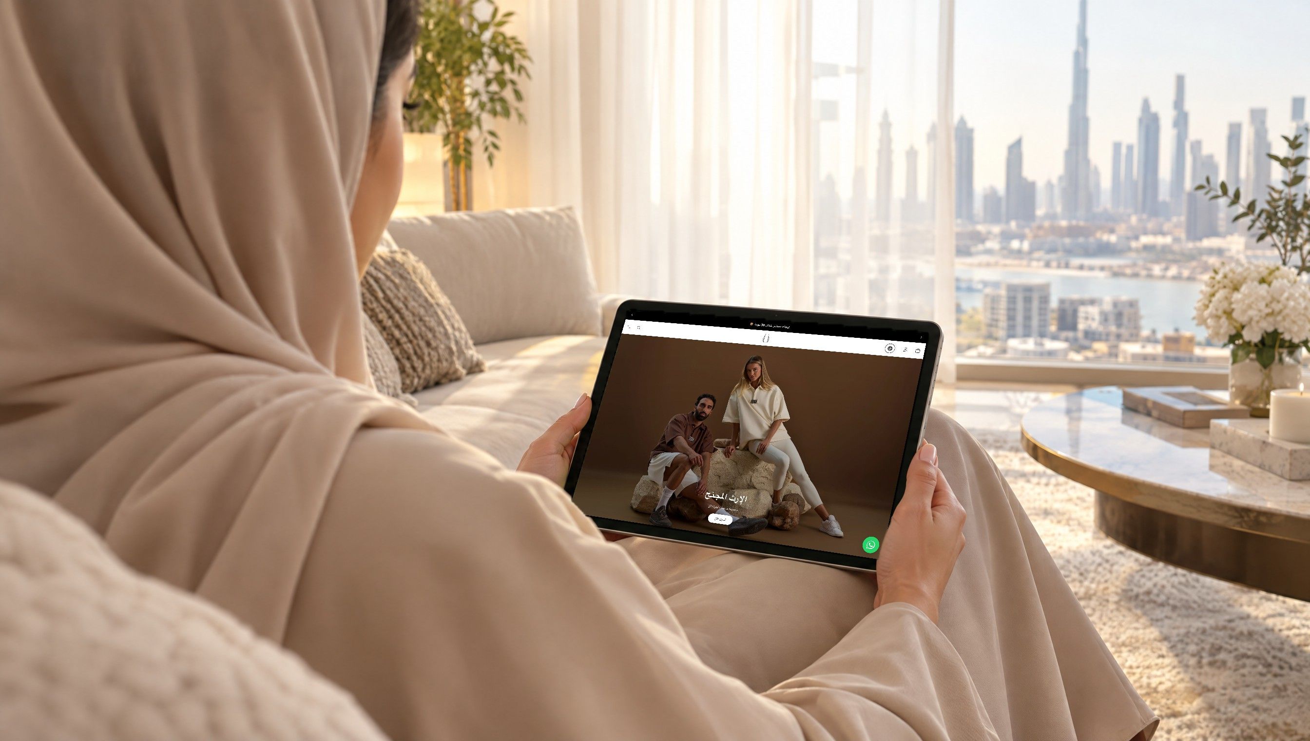 The Arabic EGO Sustainable homepage on a tablet