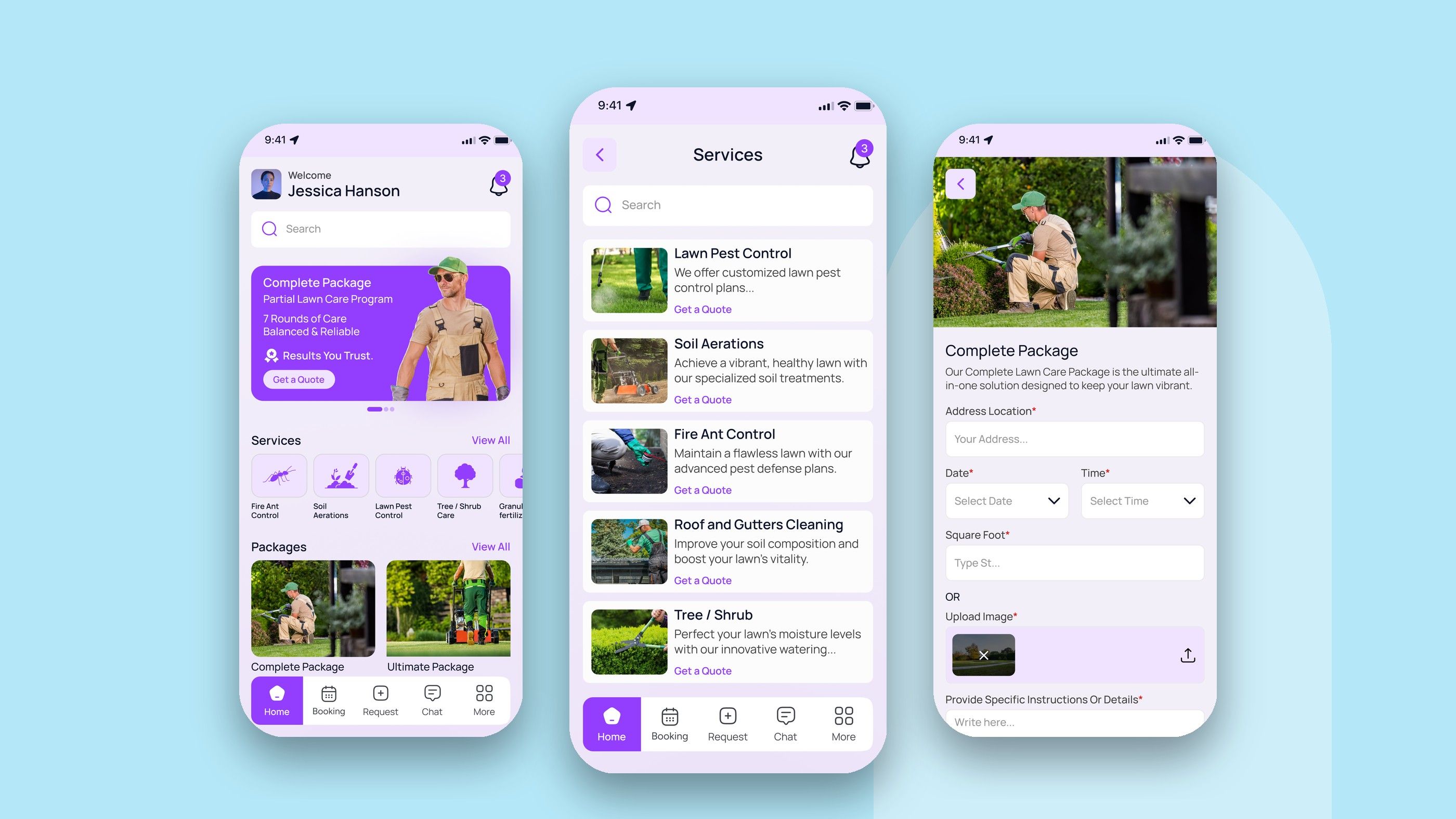 JOBIQ: Home, services and quote screens