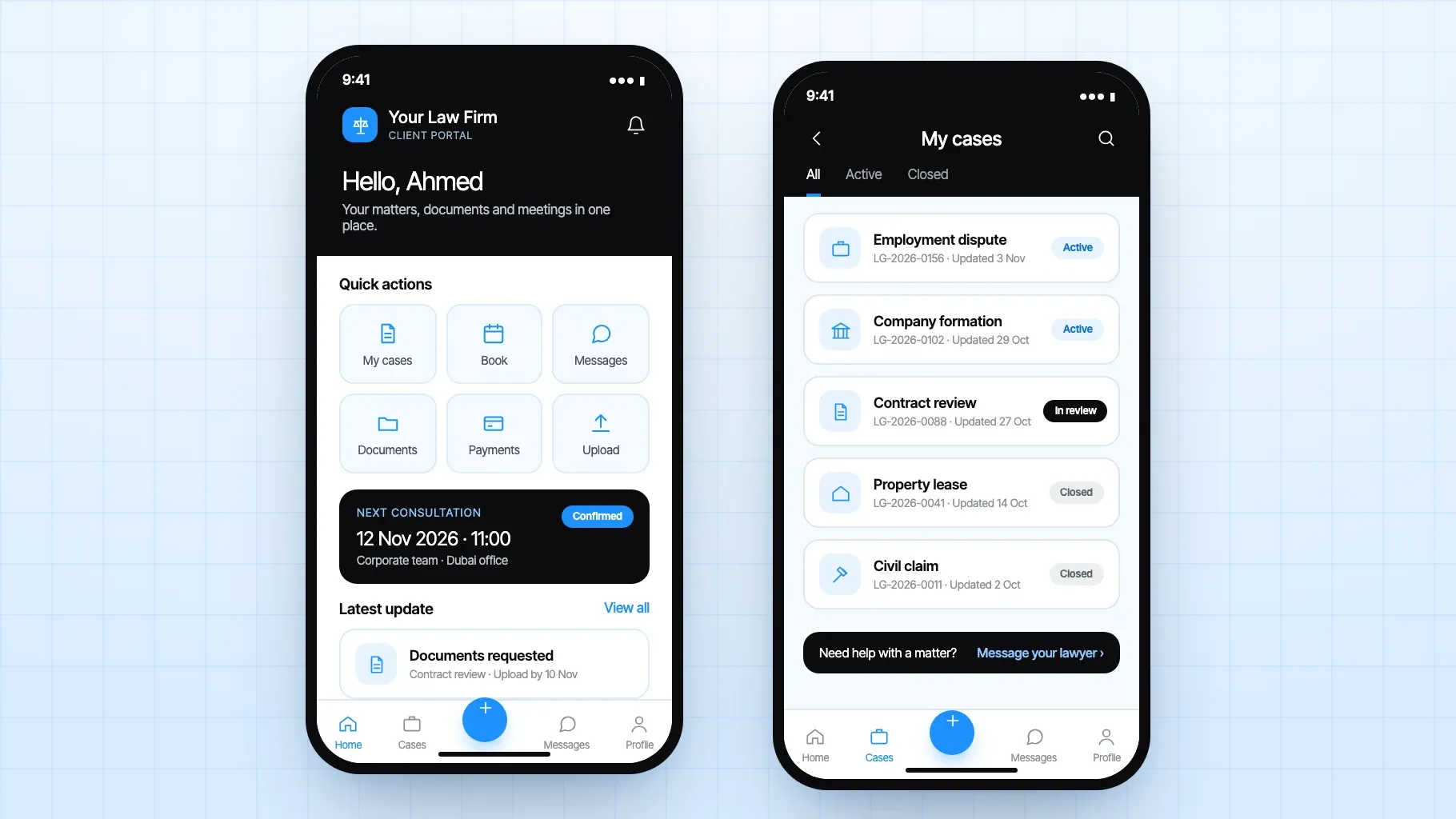 Legal client app concept by Codeeo
