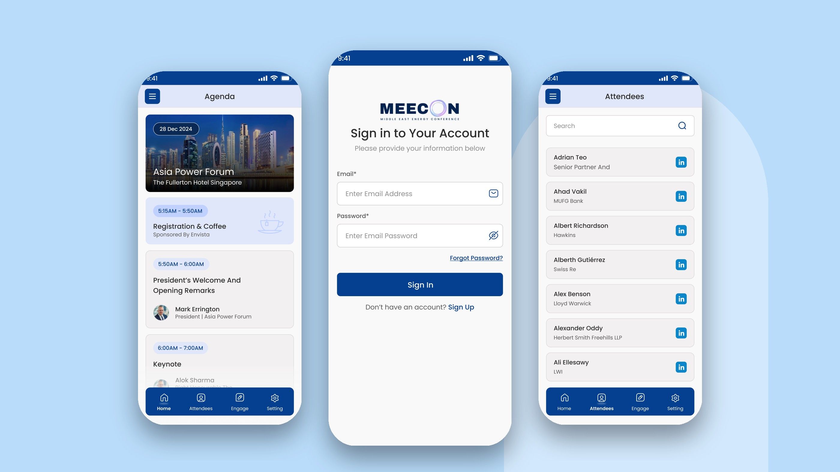 MEECON: Agenda, sign in and attendees