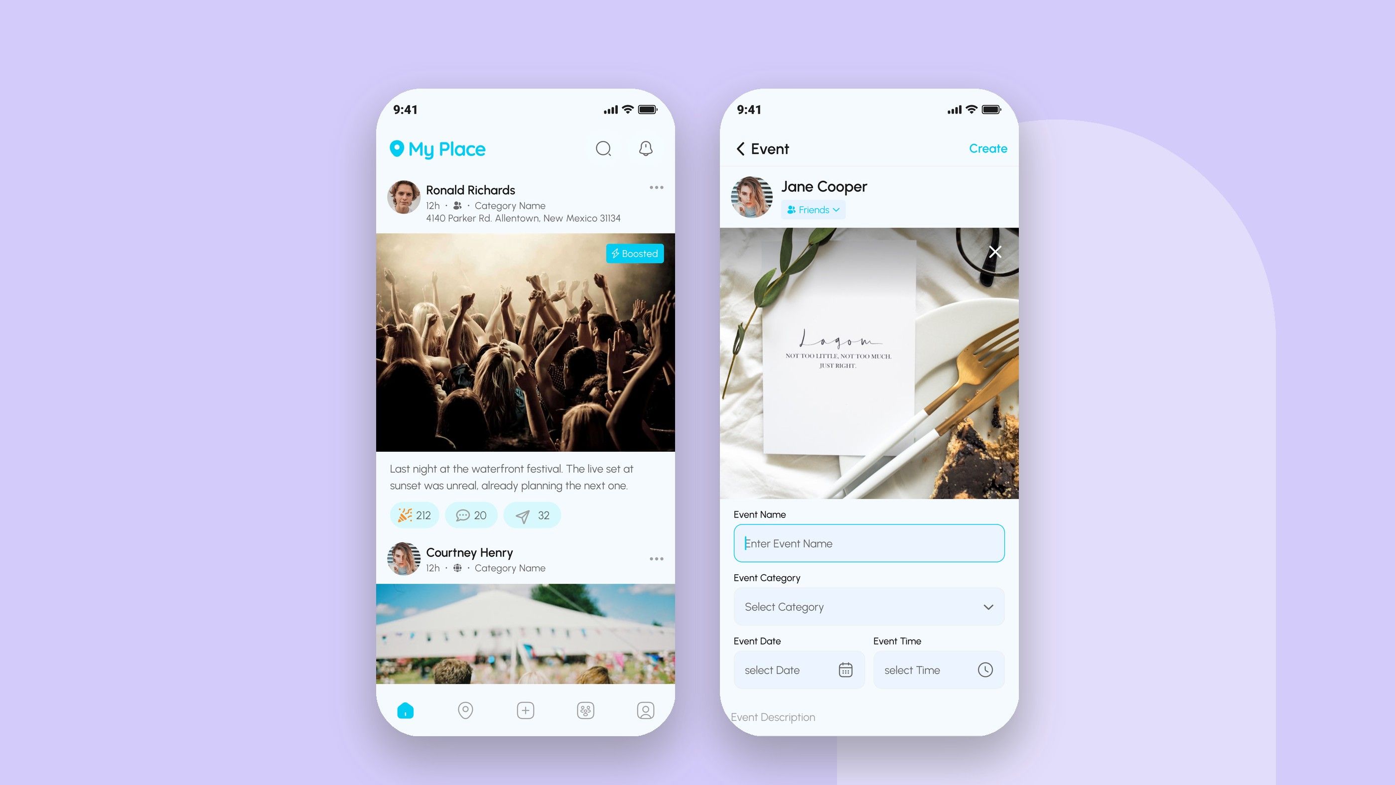 MY PLACES: Feed and event creation