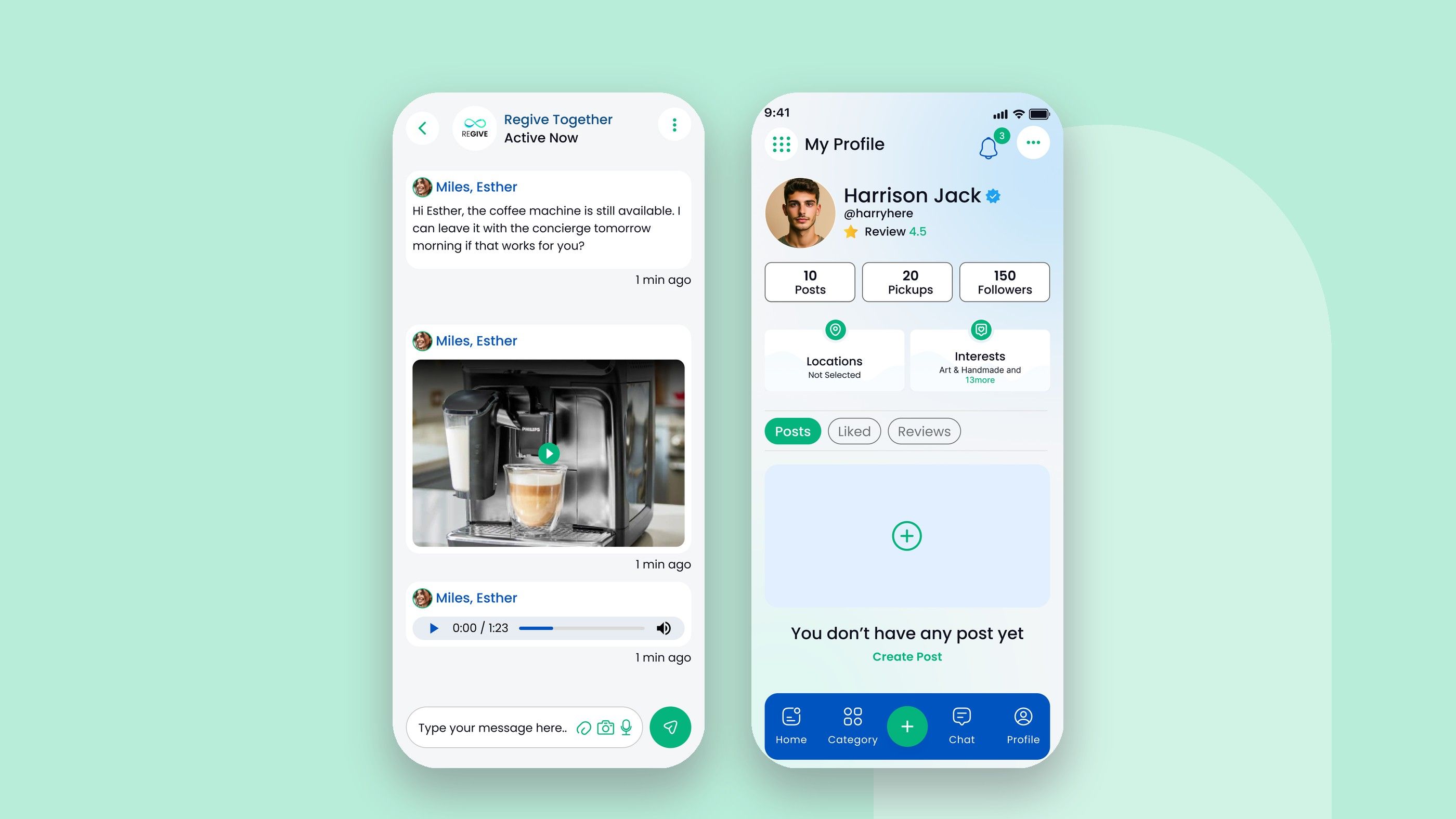 REGIVE: Chat and profile in Regive