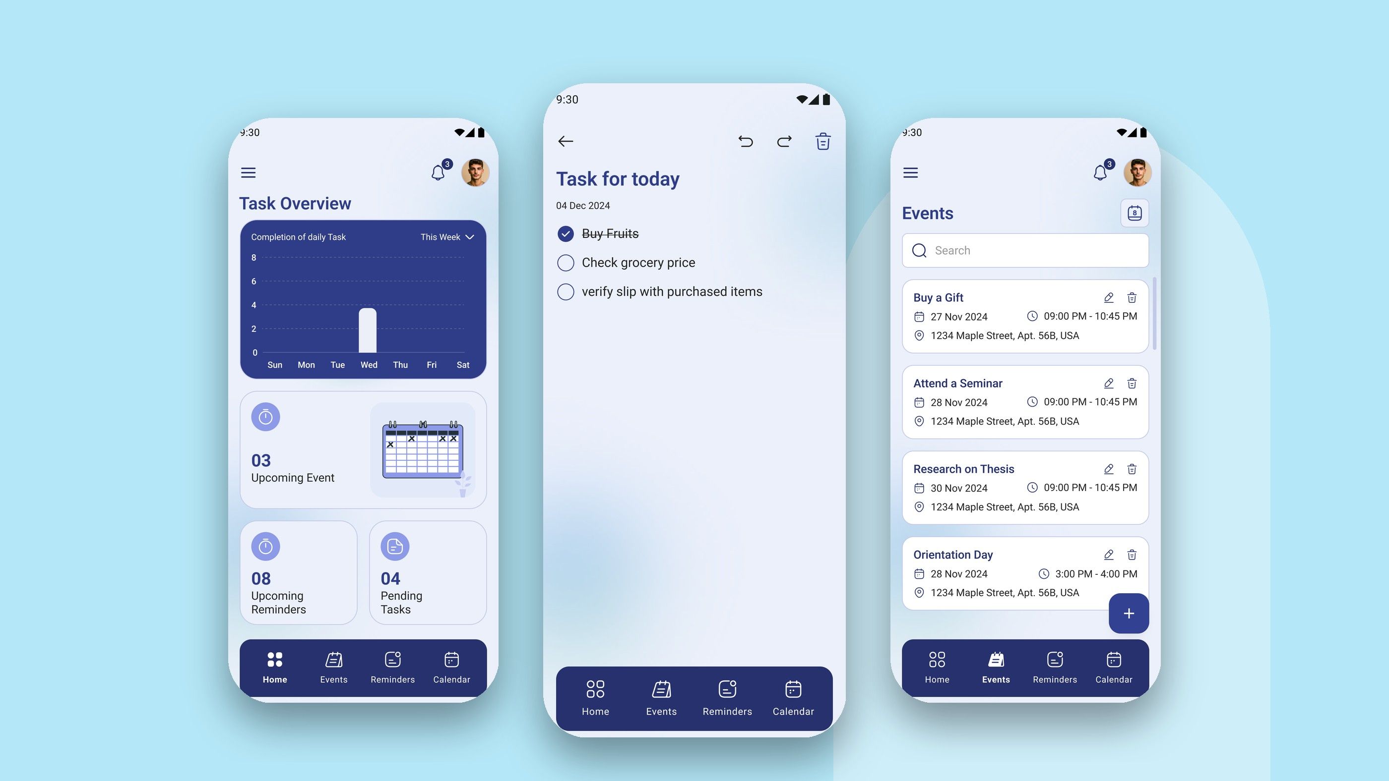 REMIN DIARY: Overview, tasks and events