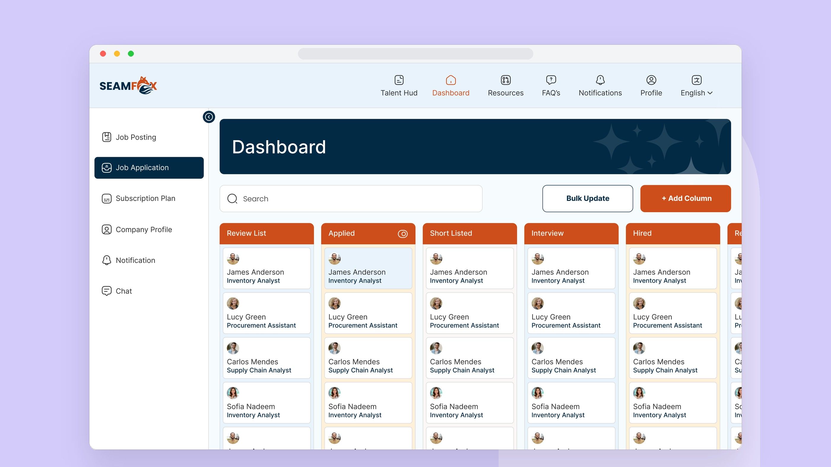 SEAMFOX: Application kanban board