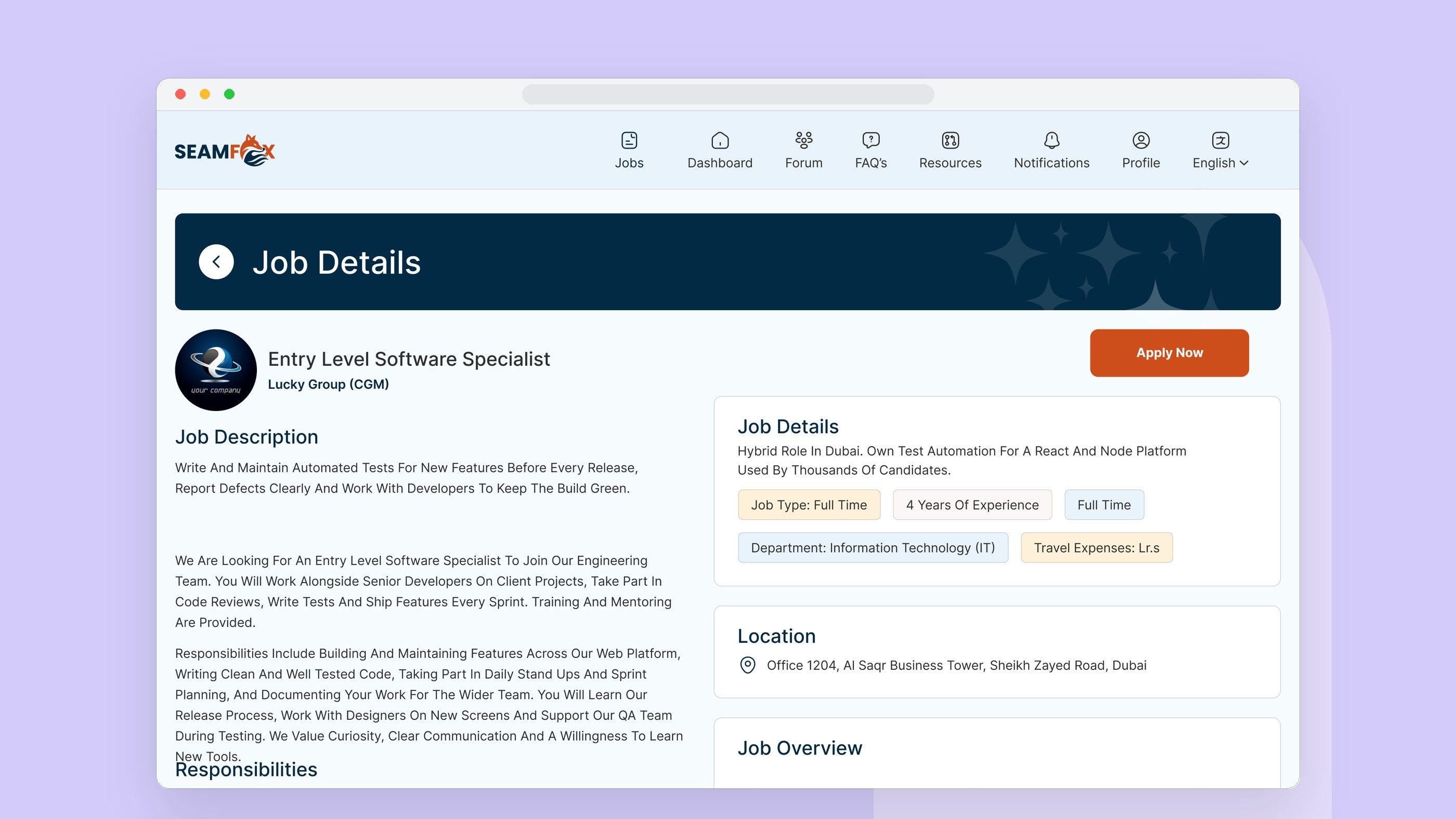 SEAMFOX: Job detail page